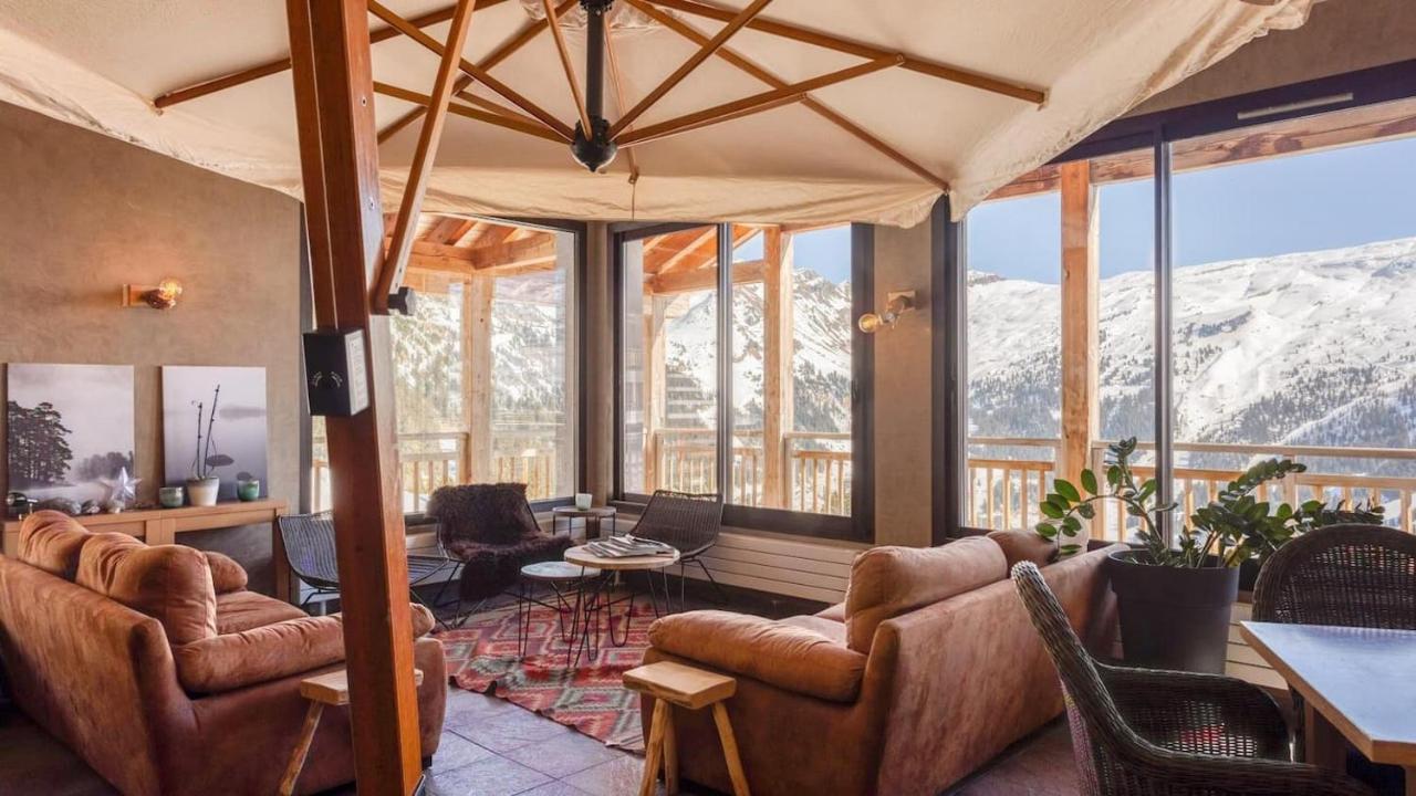 Vue panoramique sur les montagnes plein Sud - T2 Skis aux pieds, Piscine, Jacuzzi Flaine Extérieur photo
